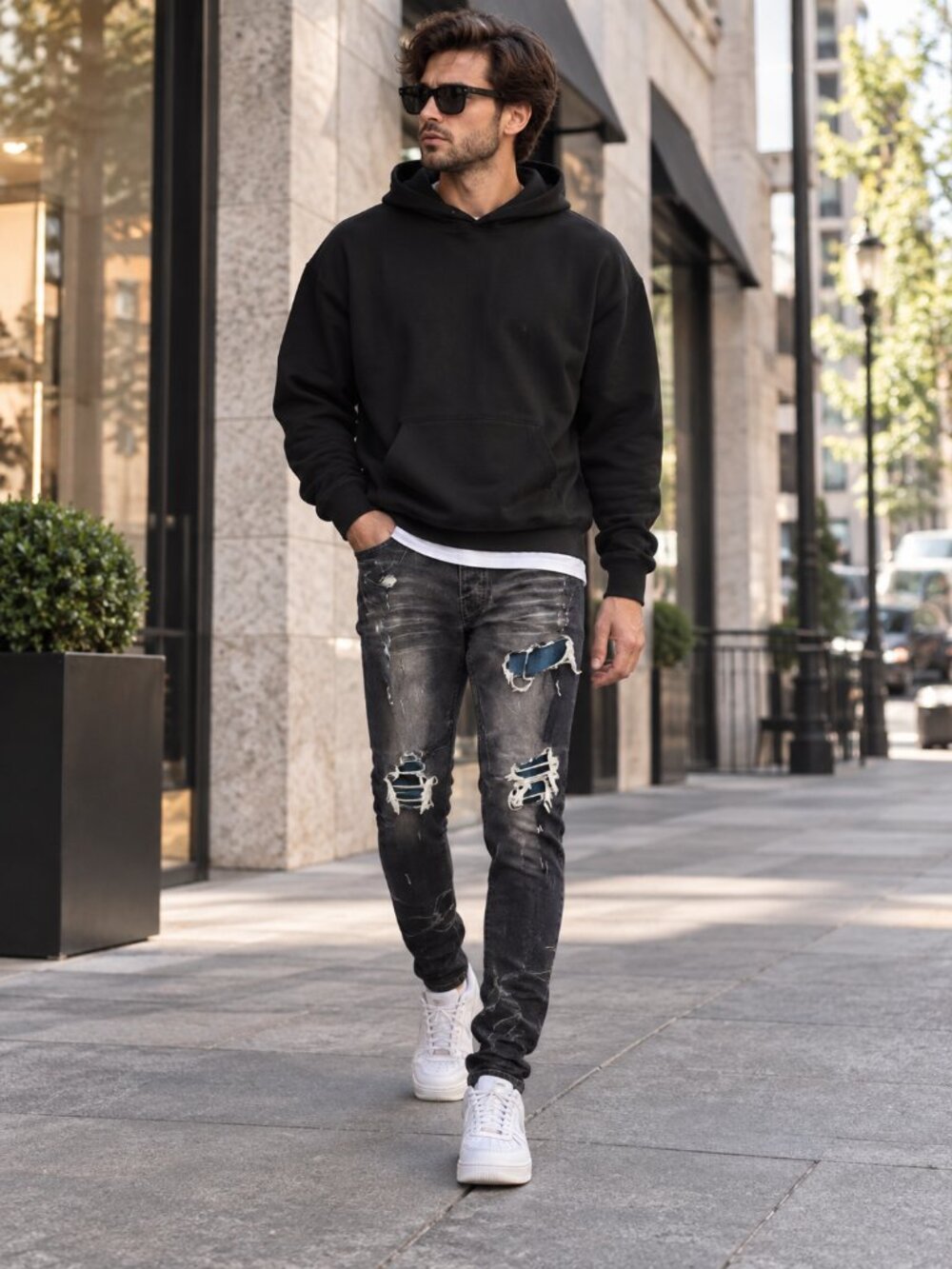 Amiri Mx1 Cracked Paint  Patch Ripped Skinny Jeans Blue Black Men Deep 34